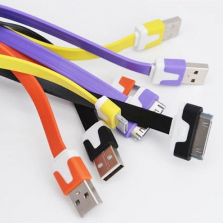 USB кабель резиновый плоский iPhone 4/4S 3 метра малиновый D