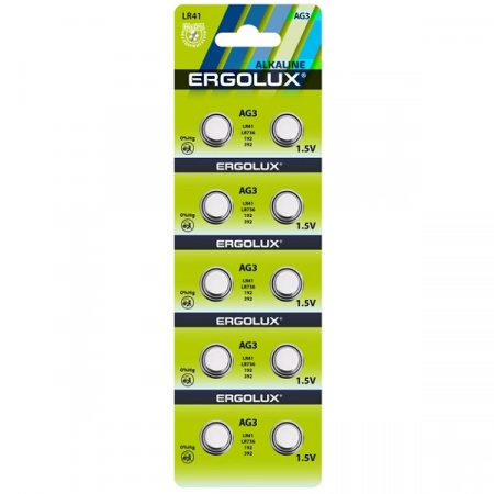 Батарейка AG3/LR41-10BL Ergolux (10/100)