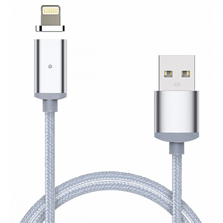 USB кабель lightning 8-pin магнитный текстильный (серебро)