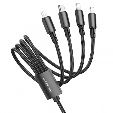 Кабель USB 4 в 1 Lightning/Lightning/Micro USB/Type-C Borofone BX72 1.0м 2.0A (черный)