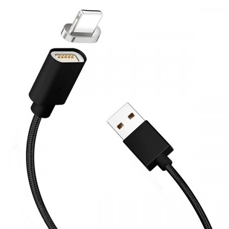Кабель USB - Lightning магнитный текстильный 1.0м 2.1А (черный)