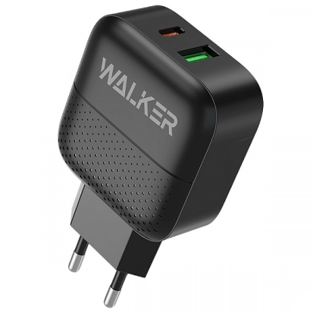 Сетевое ЗУ USB + USB Type-C Walker WH-37 PD18W + QC3.0 (черное)