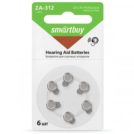 Батарейка ZA312 Smartbuy для слуховых аппаратов (6/60)