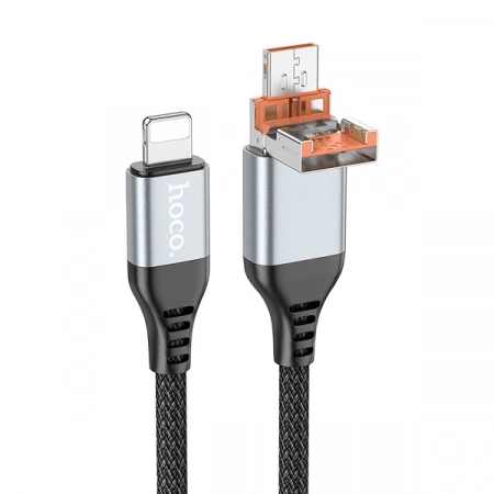 Кабель USB 2 в 1 USB/Type-C - Lightning HOCO U128 1.2м PD27W 2.4A (черный)