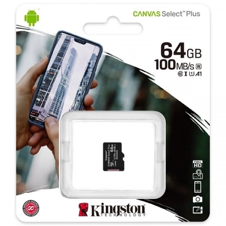 Карта памяти Micro SDXC 64GB Kingston Canvas Select Plus Class10 UHS-1 A1 без адаптера