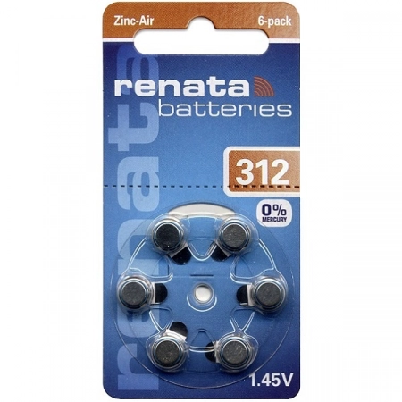 Батарейка ZA312 Renata для слуховых аппаратов (6/60)