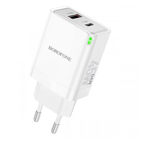 Сетевое ЗУ USB + USB Type-C Borofone BN16 PD 45W + QC3.0 (белое)