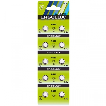 Батарейка AG10/LR54-10BL Ergolux (10/100)