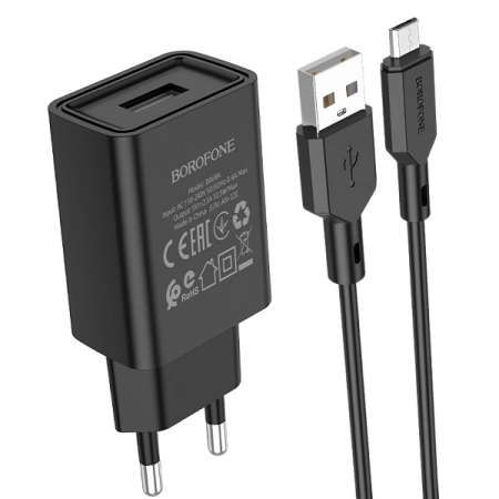 Сетевое ЗУ micro USB Borofone BA68A 2.1A (черное)