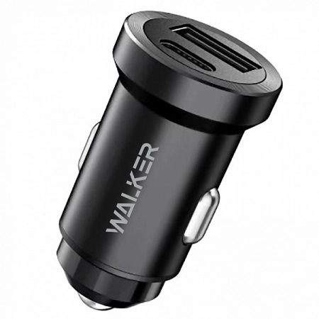 Автомобильное ЗУ USB + USB Type-C Walker WCR-25 PD18W + QC3.0 (черное)