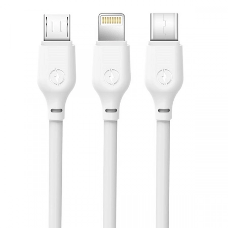 Кабель USB 3 в 1 Lightning/Micro USB/Type-C XO NB103 1.0м 2.1A (белый)