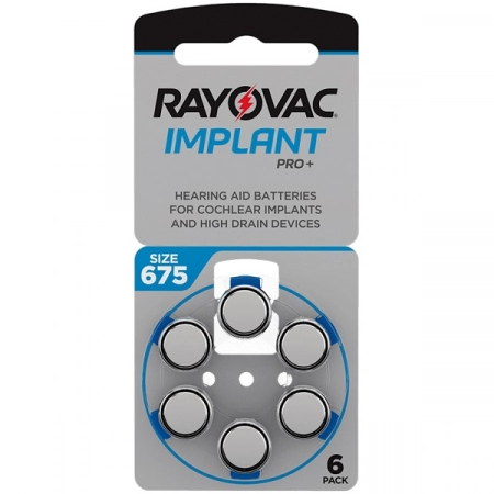 Батарейка ZA675 Rayovac Implant PRO+ для слуховых аппаратов (6/60)