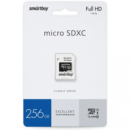 Карта памяти Micro SDXC 256GB Smartbuy Class10 UHS-1 с адаптером