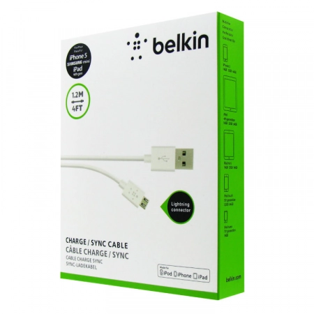Кабель-USB iPhone micro Belkin пружинка, белый