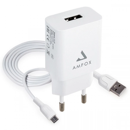 Сетевое ЗУ micro USB Amfox AH-45 2.1А 1USB (белое)