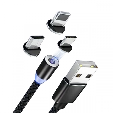 Кабель USB 3 в 1 - Micro USB/Lightning/Type-C магнитный 1.0м 2.0A (черный)