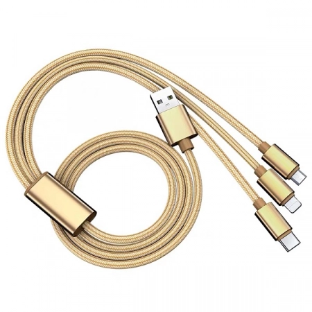 Кабель 3в1 USB - Micro USB/Lightning/Type-C Agelaide M892 1.2м (золотистый)